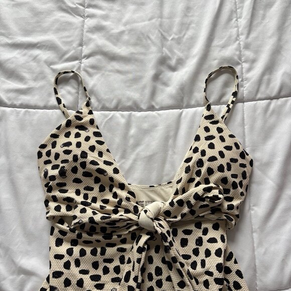 NWT Aerie Womens Size Small Long Beige Polka Dot Cheetah Bow Summer Beach - Picture 2 of 9